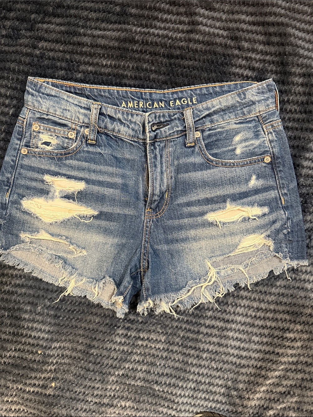American Eagle Outfitters Ripped Dark Washed Blue Denim Cutoff Shorts